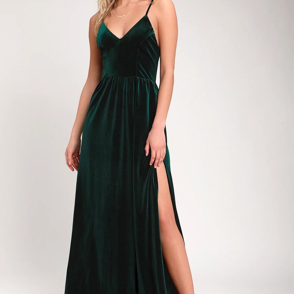 Lulus Dark Green Velvet Maxi Dress